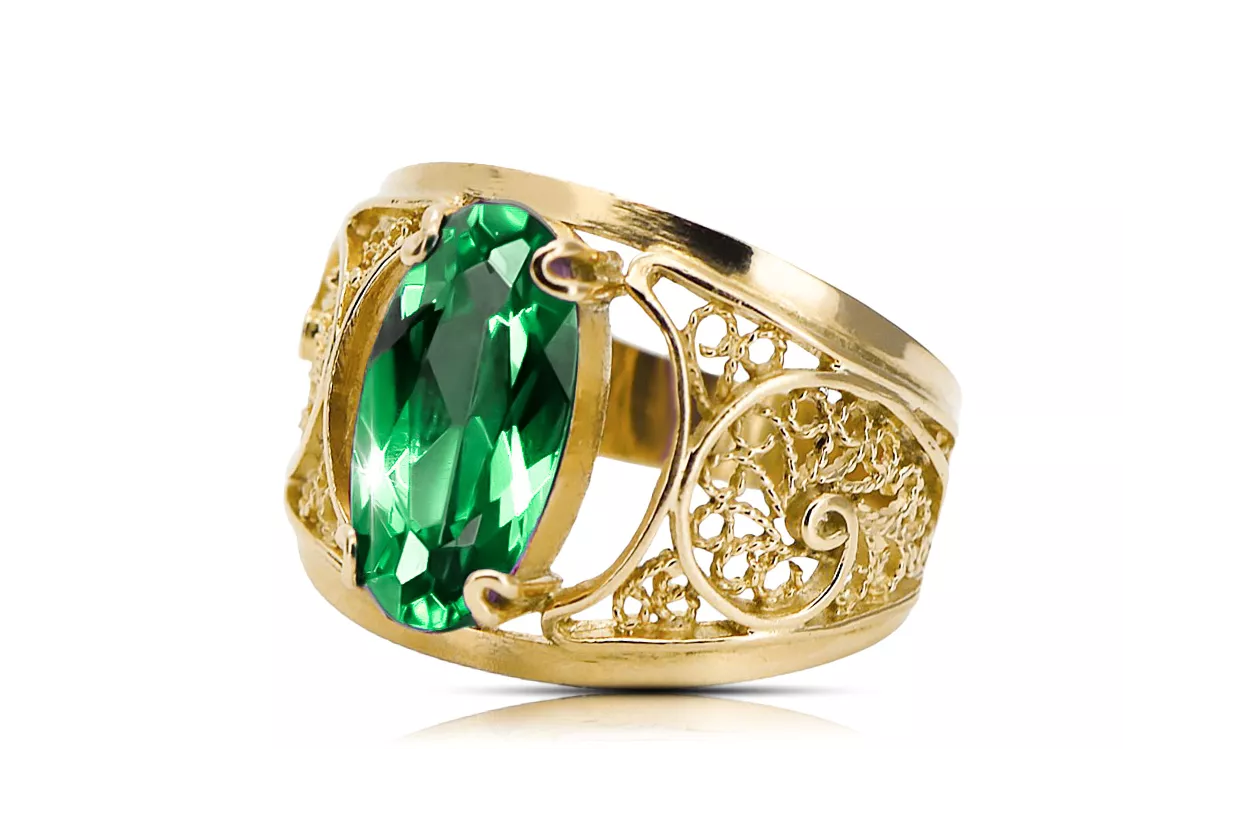 Emerald 14K Yellow gold Ring Vintage style vrc057y